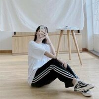 Quần Dài Unisex Sọc 3 LINE COLOR Chất Thun - Quần Dài Thể Thao Nam Nữ Cực Xinh - ĐEN