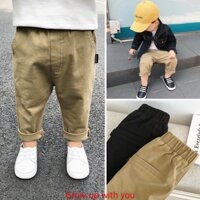 Quần Dài Vải Cotton Màu Trơn Đơn Giản Thời Trang Xuân Thu Cho Bé Trai