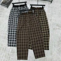 Quần Dài Vải Kẻ Dáng Baggy Nữ Cạp Chun Công Sở Lưng Cao-M42