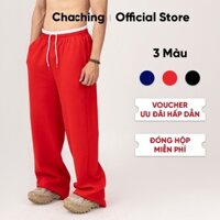 Quần Dài Vải Nỉ Ống Suông Unisex Thêu Logo ChaChing, Quần Dài Thể Thao Form Suông Vải Nỉ Lưng Thun Co Giãn Thoải Mái