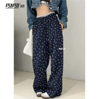 Quần dáng rộng thông thường dành cho nữ mùa xuân Phong cách mới Thắt lưng thun dây rút ống rộng