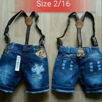 Quần dây đeo cho các công tử ạ. Size cho bé từ 12-23kg. Chất jean mềm co giãn, dây dày chắc chắn không giãn nha khách ạ.