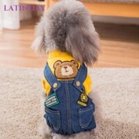 Quần dây đeo mùa thu LATINDAY, Quần áo chó bông nhiều màu gấu bông màu vàng, Quần áo trang phục chó cao bồi ấm áp