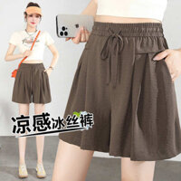 quần đi biển quần đùi nữ Quần âu năm điểm lụa băng mẫu mới mùa hè cho nữ quần short cỡ lớn tôn dáng gầy rộng rãi mẫu mỏng cạp chun quần culottes ống rộng nữ