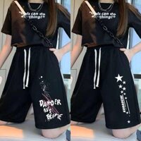 quần đi biển quần đùi nữ Quần ngắn màu đen quần thường ngày cạp cao cỡ lớn rộng rãi mẫu mỏng mùa hè cho nữ quần năm phân thể thao học sinh ống đứng dễ phối tôn dáng