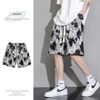 Quần đi biển, quần short hoa mỏng lụa băng mùa hè dành cho nam, quần short nhà thông thường dáng rộng, quần short lớn khô nhanh 5 inch