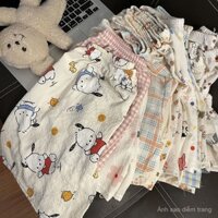 Quần đi bộ cotton bong bóng, quần pyjama hoạt hình cho phụ nữ, mùa hè mỏng, quần lười thoải mái, quần ngắn mặc ngoài trời
