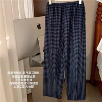 Quần Đi Bộ Nam Nữ Cùng Phong Cách Mùa Hè Quần Pyjama Bong Bóng Cotton Lụa Cao Cấp Cảm Giác Có Thể Mặc Bên Ngoài Quần Kẻ Sọc Rời Nhà Quần Kẻ Sọc Xanh Kẻ Sọc