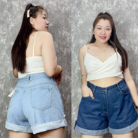 Quần Đùi Bò Bigsize(58kg-95kg)Nữ Lưng Cao, Quần Jean Big Size Lật Lai Tôn Dáng Mã J2