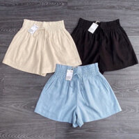 Quần đùi đũi nữ vải đũi xước cạp chun bèo có dây buộc dáng quần short nữ ống rộng_001 - Hàng mới về