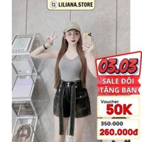 Quần đùi jean LILIANA STORE (tặng kèm đai) quần đùi nữ bò 2 cúc túi trước màu đen ánh rêu size S M L 6135