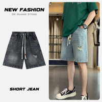 Quần Đùi Jean Loang Rách, Quần Short Jean Cạp Chun Ống Rộng Mặc Co Giãn Thoải Mái [SHORT-RÁCH-103]