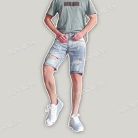 Quần đùi jean nam rách màu ghi trơn co giãn tốt VNXK Pon.mens