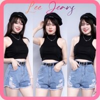 Quần Đùi Jean Nữ Rách Cá Tính Lưng Cao Không Giãn Lee120 Hình Thật Video Thật