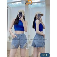 Quần đùi jean nữ rách chất Denim dày cao cấp, quần bò lai tua ADO JEANS có bigsize 3XL X62