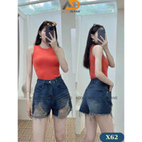 Quần đùi jean nữ rách chất Denim dày cao cấp, quần bò lai tua ADO JEANS có bigsize 3XL X62
