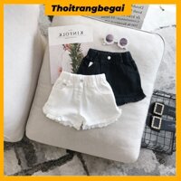 Quần đùi kaki dáng siêu xinh cho bé gái Quần short jeans cho bé gái JEANBECO Quần jeans lai tua rua lưng chun co giãn