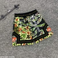 Quần đùi lưới Bape cao cấp màu xanh họa tiết rằn ri hình logo new