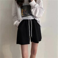 Quần đùi mặc nhà quần ngủ nữ lưng thun dây rút kiểu dáng dễ thương chất thun co dãn thoáng mát - Đen - L