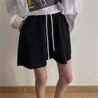 Quần đùi mặc nhà quần ngủ nữ lưng thun dây rút kiểu dáng dễ thương chất thun co dãn thoáng mát - Đen - XL