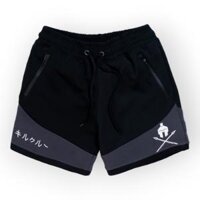 Quần đùi nam tập gym DO GYM SHOP quần ống rộng chất thun poly thoáng mát khi chơi thể thao - Đen sọc Xám - XL 75 - 85kg dưới 1m85