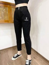 Quần đũi nữ baggy cạp chun dài DOLOXI đẹp cạp cao 2 khuy thêu chữ Q050 - Đen,M