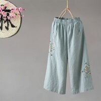 Quần đũi nữ ống rộng cạp chun họa tiết thêu thanh nhã SP5