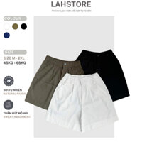 Quần đùi nữ ống rộng LAHSTORE vải linen cạp cao lưng thun may 2 kim QS05 (Trắng, Đen, Xanh, Rêu)