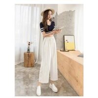 Quần Đũi nữ ống rộng suông vải mề xước siêu mát mùa hè dài 80cm lưng thun có túi G5 - TRẮG LƯG THUN ĐŨI NỮ,M DƯỚI 50KG