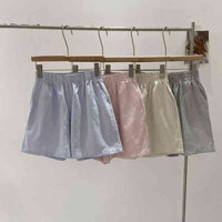 quần đùi nữ quần đi biển Quần short kẻ sọc thường ngày đơn giản kiểu Nhật quần ống rộng mặc ngoài rộng rãi dễ phối hàng ngày mẫu mới mùa hè 2024 cho nữ