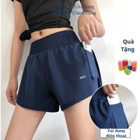 Quần đùi nữ tập gym, yoga, chạy bộ 2 lớp có túi đựng điện thoại KB212, Quần short nữ cạp cao co dãn tốt