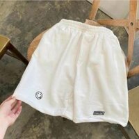 Quần đùi nữ thun cotton nam da cá unisex thể thao cao cấp ống rộng bigsize mặc nhà ngủ thời trang hàn quốc đẹp MẶT CƯỜI - - TRẮNG,L40-55kg,1m45-1m65