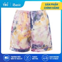 Quần đùi pyjama nữ ngắn lụa Satin hoạ tiết icon iBasic HOMW028B - Hồng loang - M