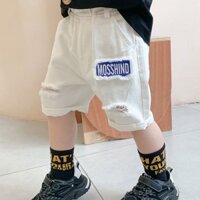 Quần Đùi short JEAN in chữ Moschino cho bé trai, Quần bò hàng xuất dư cao cấp chất bò mềm Moobaby Shop