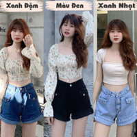 Quần đùi short nữ jeans gấp lai cài nút eo kiểu Hàn Quốc ( Ảnh,clip thật) QJ21