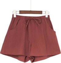 Quần đùi short nữ vải đũi thời trang mát mẻ mùa hè QĐ06 - Đỏ đô -  S