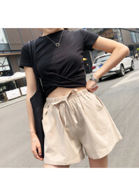 Quần đùi short nữ vải đũi thời trang mát mẻ mùa hè QĐ06 - Kaki - XL