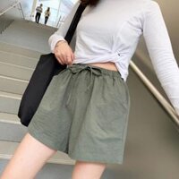 Quần đùi short nữ vải đũi thời trang mát mẻ mùa hè QĐ06 - Ghi xanh -  S