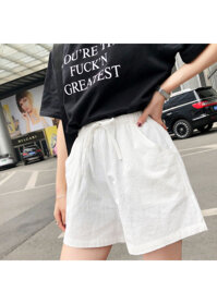 Quần đùi short nữ vải đũi thời trang mát mẻ mùa hè QĐ06 - Trắng - XL