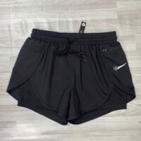 Quần Đùi Short Thể Thao Ngắn 2 Lớp Có Túi Tập Gym, Yoga, Pickle Ball Nữ Logo thêu thiết kế xẻ bầu