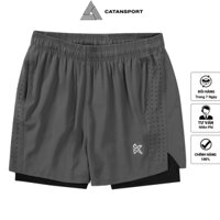 Quần Đùi Short Thể Thao Ngắn 2 Lớp Tập Gym Nam CATAN SPORT Túi Zip Xẻ V Thoát Khí Q270