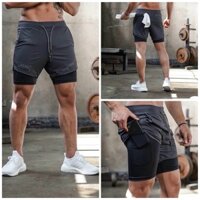 Quần đùi tập gym nam 2 lớp chạy bộ, Quần short thể thao nam lót legging