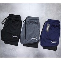 Quần Đùi Thể Thao Nam Tập Gym 2 lớp CAO CẤP có túi trong GymShark, ASRV chất vải co dãn 4 chiều