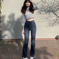 quần flared jeans màu xanh đen