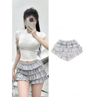 Quần Giả Váy 4 Tầng Dáng Ngắn Lưng Thun Dễ Thương Họa Tiết Nhiều Màu - Nữ  -AQUA STYLE