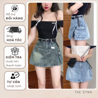 Quần Giả Váy Jeans Nữ Phối Kiểu Túi Hộp 2 Màu The Synn [CV06]