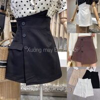 ✔▬♀Quần Giả Váy Nữ, Sooc Cạp Lệch Vạt Chéo Eo Cao Trần Chỉ Nổi S074