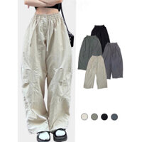 Quần Gió Nữ Nhăn Dáng Thụng Ống Rộng _4 túi phong cách _Quần harem parachute nữ