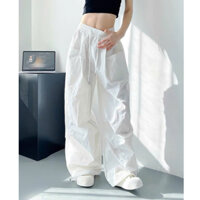Quần gió nữ ống rộng dáng dài túi trước, quần dài cạp chun KABIO kiểu dáng thanh lịch unisex_j38