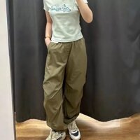 Quần gió nữ vải dù dáng Bom Uni đai chun dây rút hiphop Y2K đầu gối xếp li bigsize form rộng siêu đẹp nhẹ chống bụi nước